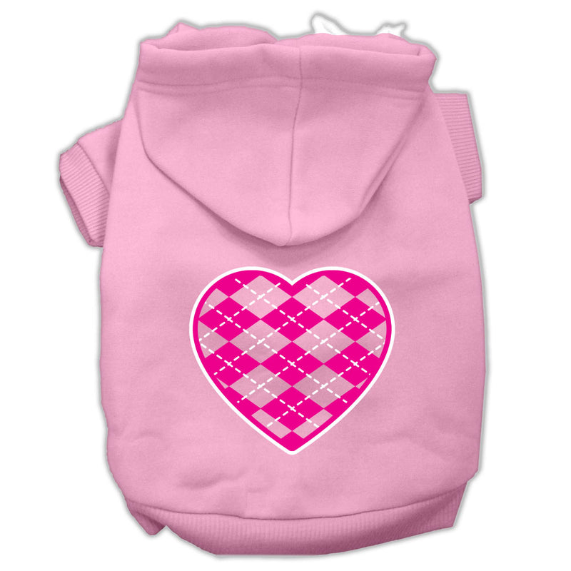 Argyle Heart Pink Screen Print Pet Hoodies Light Pink Size Lg GreatEagleInc