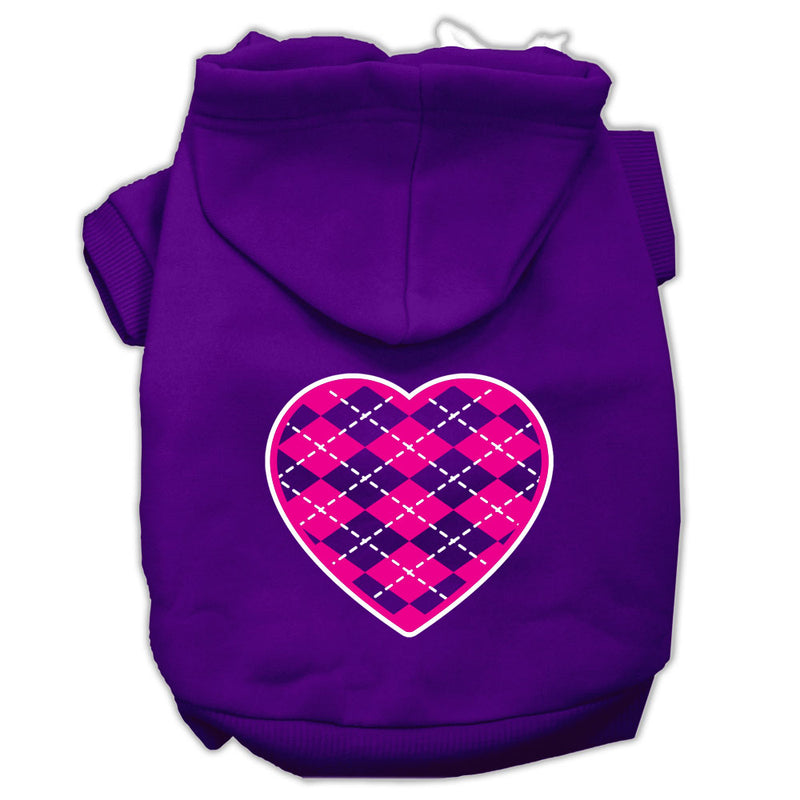 Argyle Heart Pink Screen Print Pet Hoodies Purple Size Lg GreatEagleInc