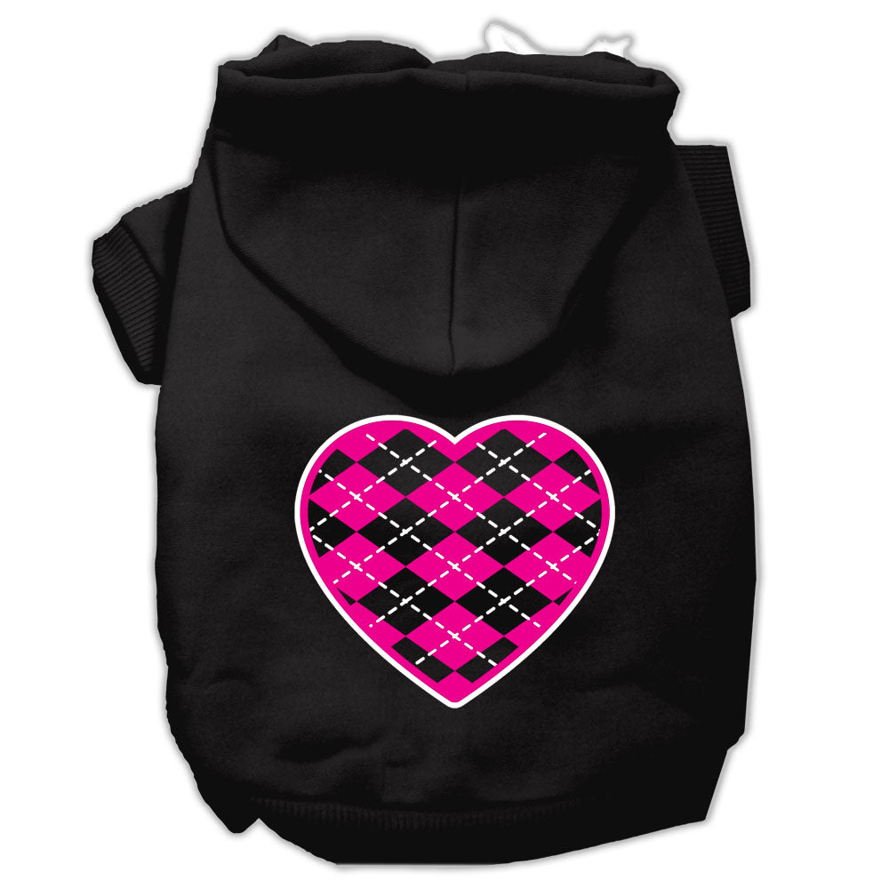 Argyle Heart Pink Screen Print Pet Hoodies Black Size Med GreatEagleInc