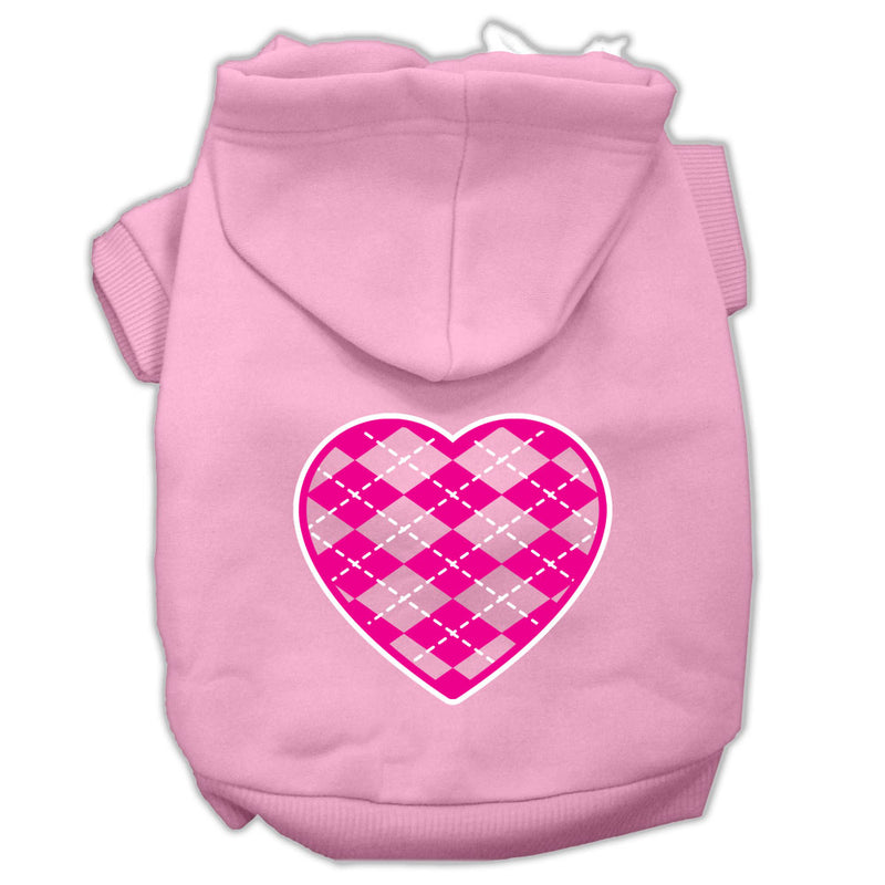 Argyle Heart Pink Screen Print Pet Hoodies Light Pink Size Med GreatEagleInc
