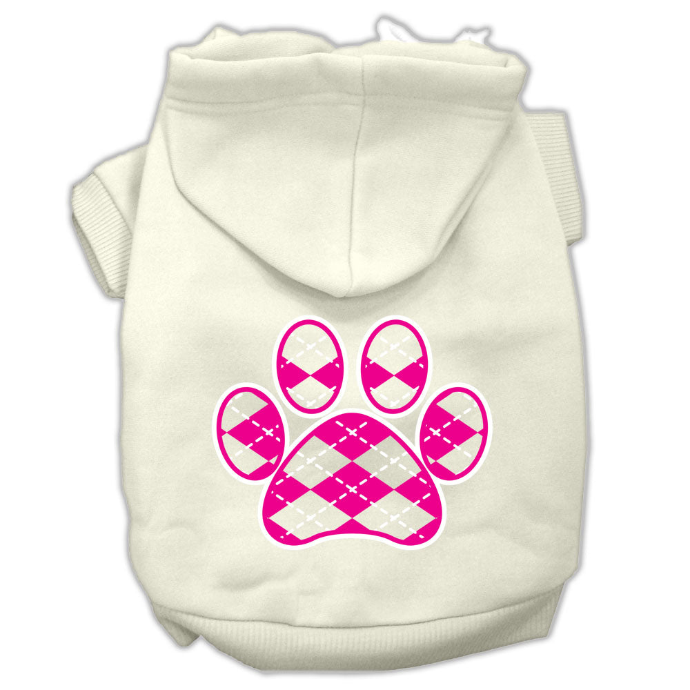 Argyle Paw Pink Screen Print Pet Hoodies Cream Size L GreatEagleInc