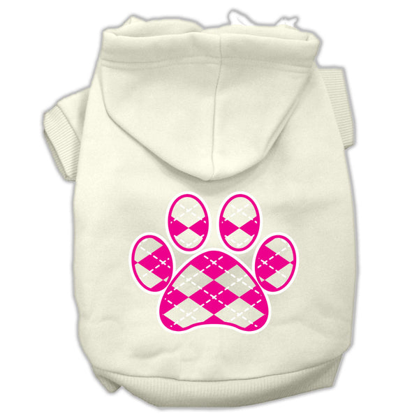 Argyle Paw Pink Screen Print Pet Hoodies Cream Size L Default Title