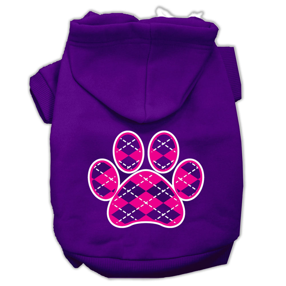 Argyle Paw Pink Screen Print Pet Hoodies Purple Size Lg GreatEagleInc