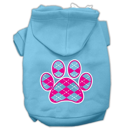 Argyle Paw Pink Screen Print Pet Hoodies Baby Blue Size Med GreatEagleInc