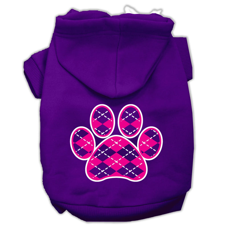 Argyle Paw Pink Screen Print Pet Hoodies Purple Size Med GreatEagleInc