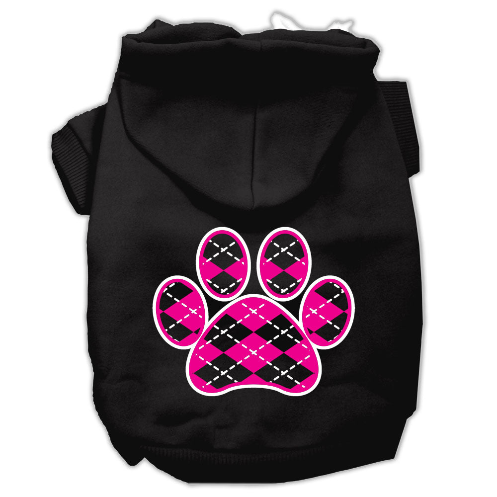 Argyle Paw Pink Screen Print Pet Hoodies Black Size Xs GreatEagleInc