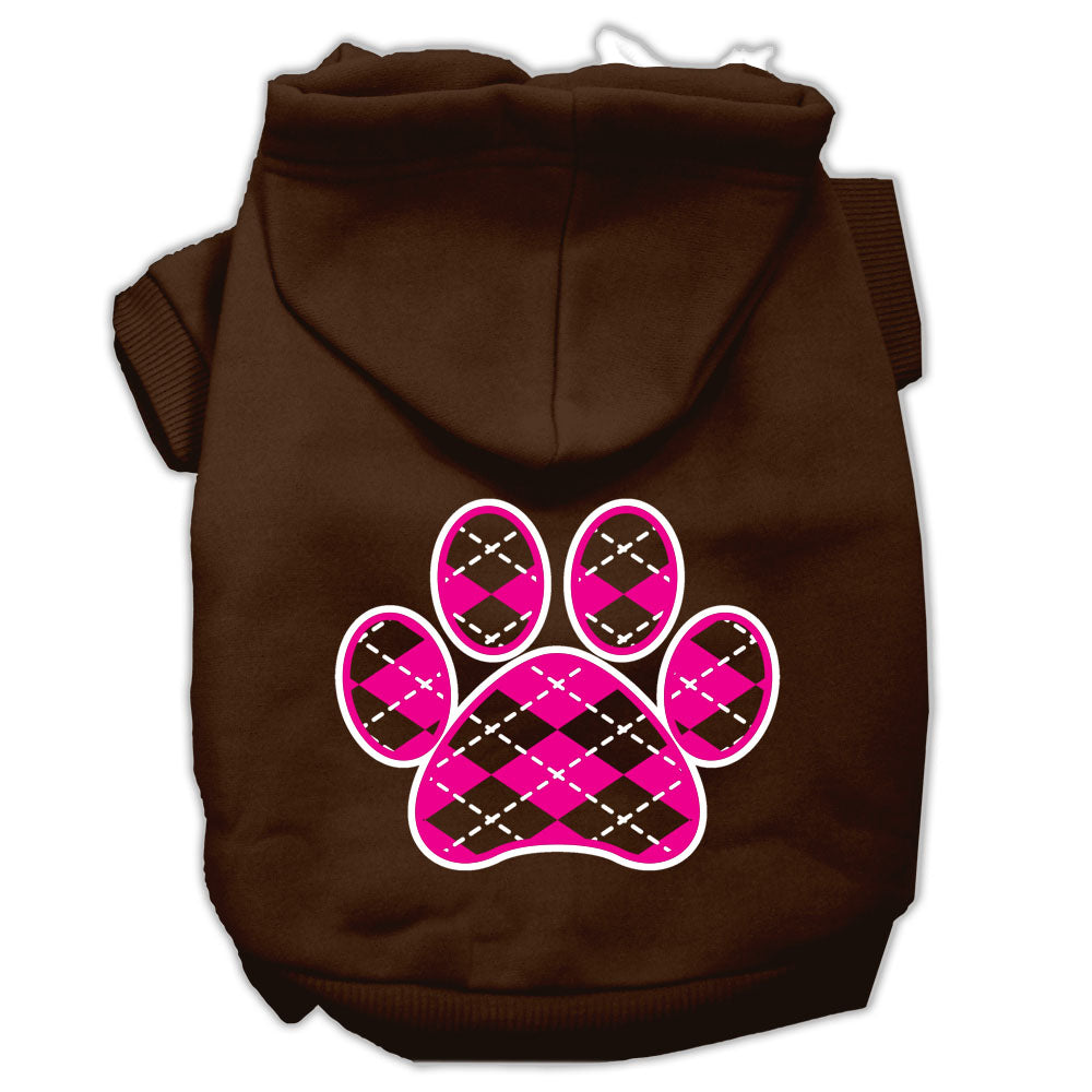 Argyle Paw Pink Screen Print Pet Hoodies Brown Size Xs GreatEagleInc