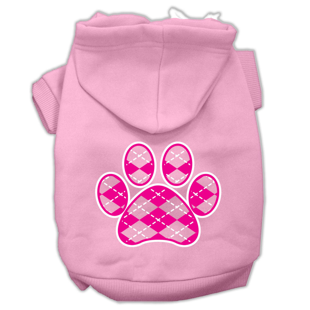 Argyle Paw Pink Screen Print Pet Hoodies Light Pink Size Xs GreatEagleInc