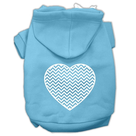 Chevron Heart Screen Print Dog Pet Hoodies Baby Blue Size Lg GreatEagleInc