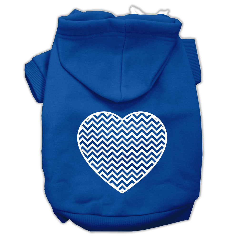 Chevron Heart Screen Print Dog Pet Hoodies Blue Size Lg GreatEagleInc