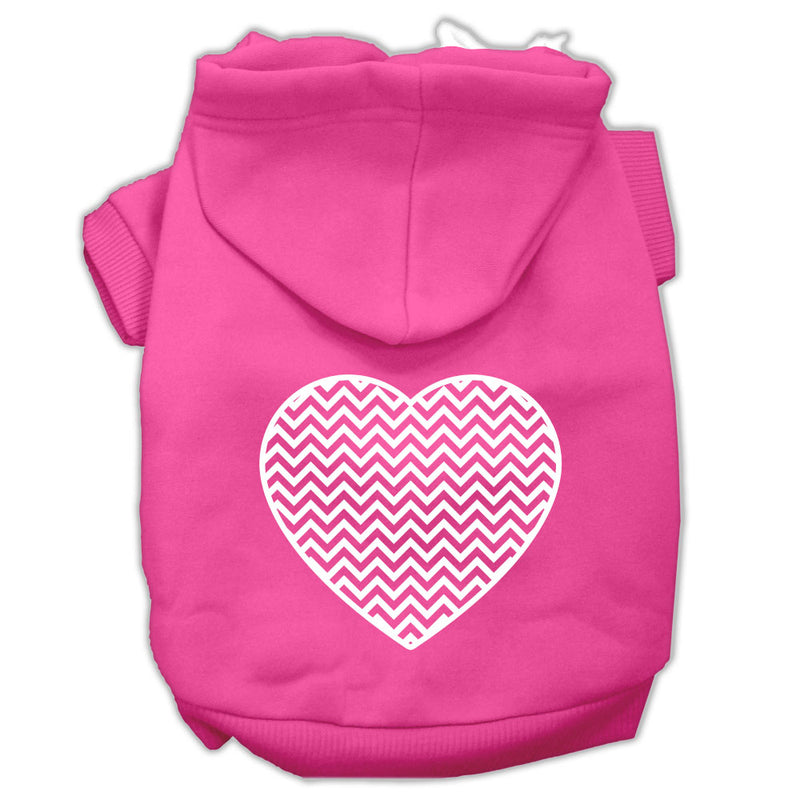 Chevron Heart Screen Print Dog Pet Hoodies Bright Pink Size Lg GreatEagleInc