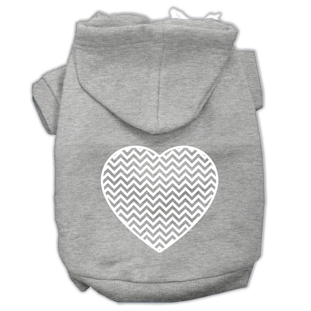 Chevron Heart Screen Print Dog Pet Hoodies Grey Size Lg GreatEagleInc