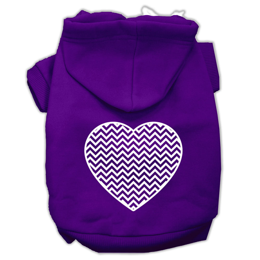 Chevron Heart Screen Print Dog Pet Hoodies Purple Size Lg GreatEagleInc