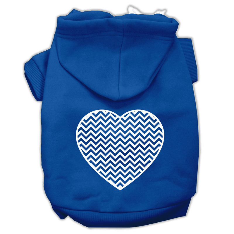 Chevron Heart Screen Print Dog Pet Hoodies Blue Size Xs GreatEagleInc