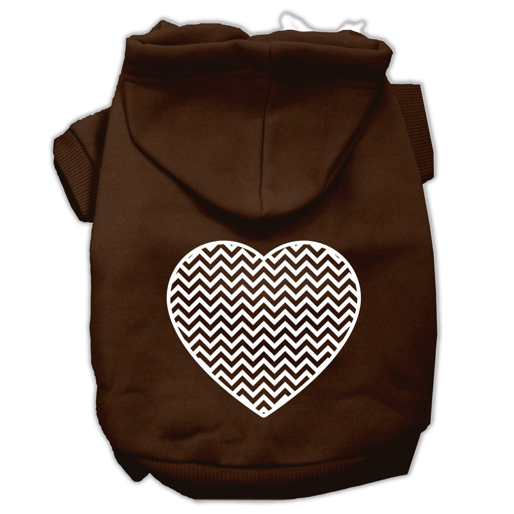 Chevron Heart Screen Print Dog Pet Hoodies Brown Size Xs GreatEagleInc