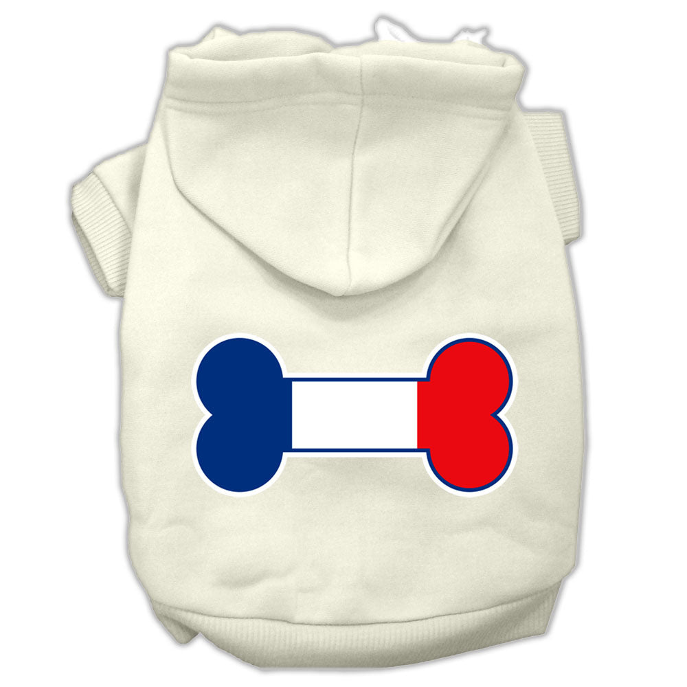 Bone Shaped France Flag Screen Print Pet Hoodies Cream Size L GreatEagleInc