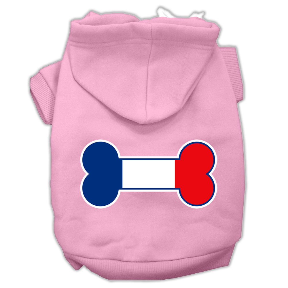 Bone Shaped France Flag Screen Print Pet Hoodies Light Pink Size L GreatEagleInc