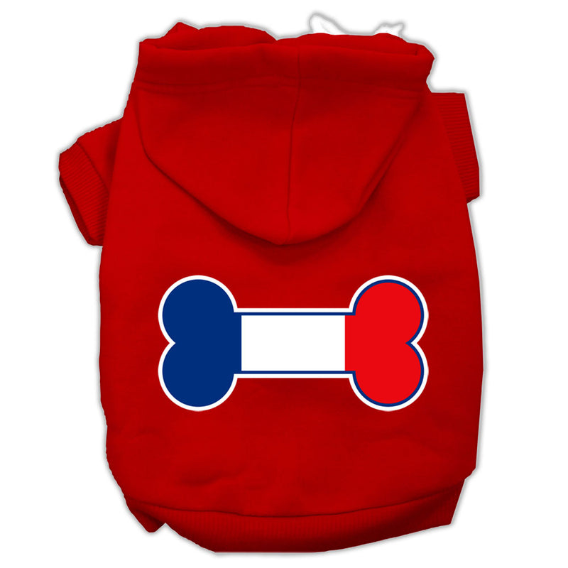 Bone Shaped France Flag Screen Print Pet Hoodies Red Size L GreatEagleInc