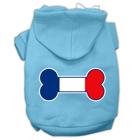 Bone Shaped France Flag Screen Print Pet Hoodies Baby Blue Xs GreatEagleInc