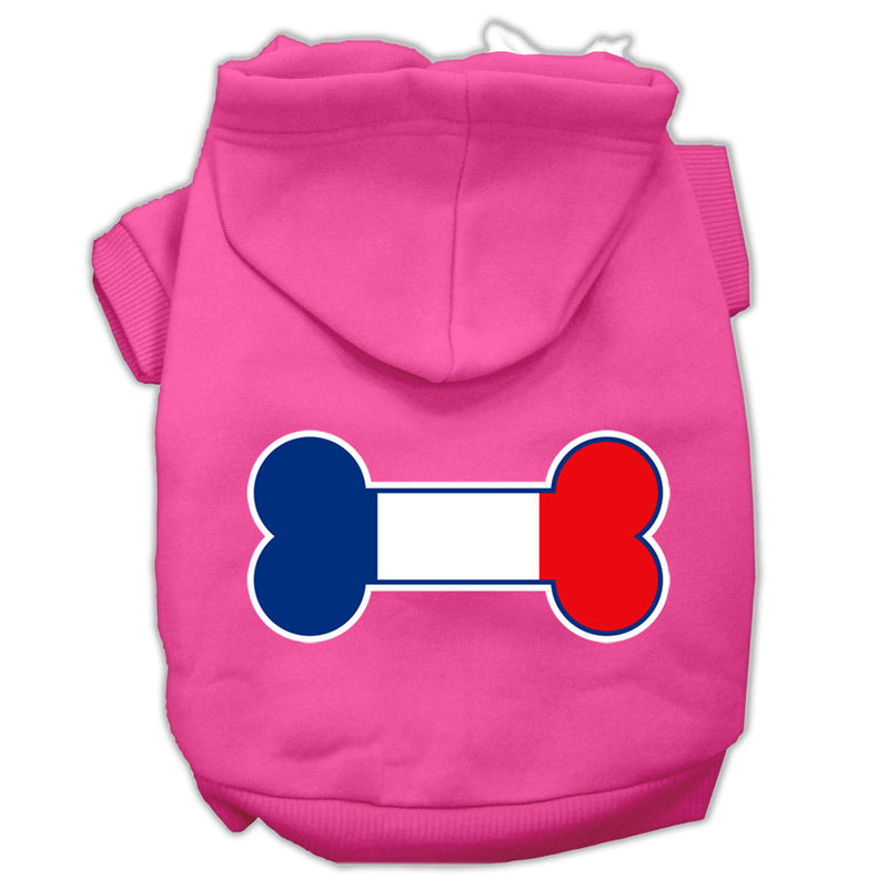 Bone Shaped France Flag Screen Print Pet Hoodies Bright Pink Size Xs GreatEagleInc