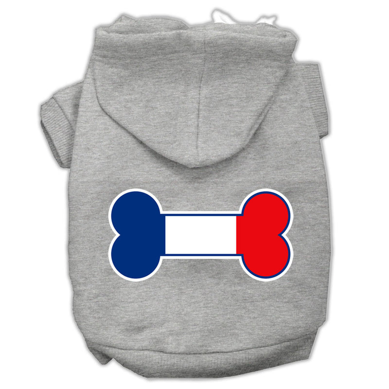 Bone Shaped France Flag Screen Print Pet Hoodies Grey Xs GreatEagleInc