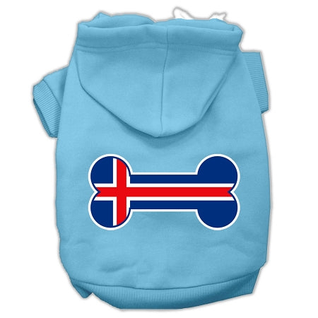 Bone Shaped Iceland Flag Screen Print Pet Hoodies Baby Blue L GreatEagleInc