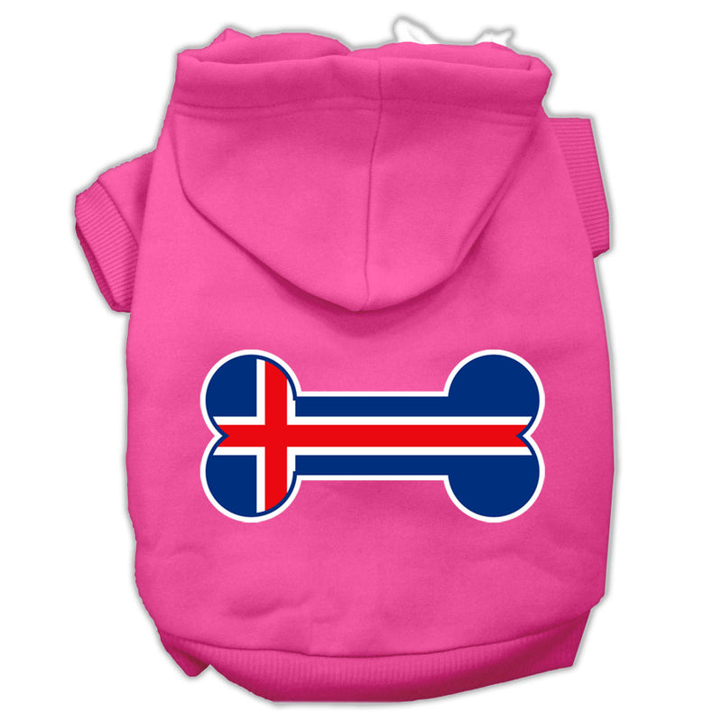 Bone Shaped Iceland Flag Screen Print Pet Hoodies Bright Pink Size L GreatEagleInc