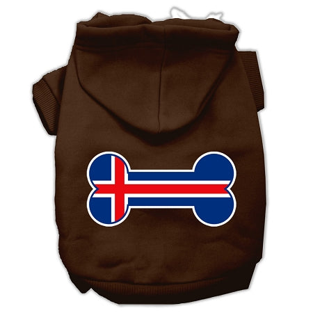 Bone Shaped Iceland Flag Screen Print Pet Hoodies Brown L GreatEagleInc