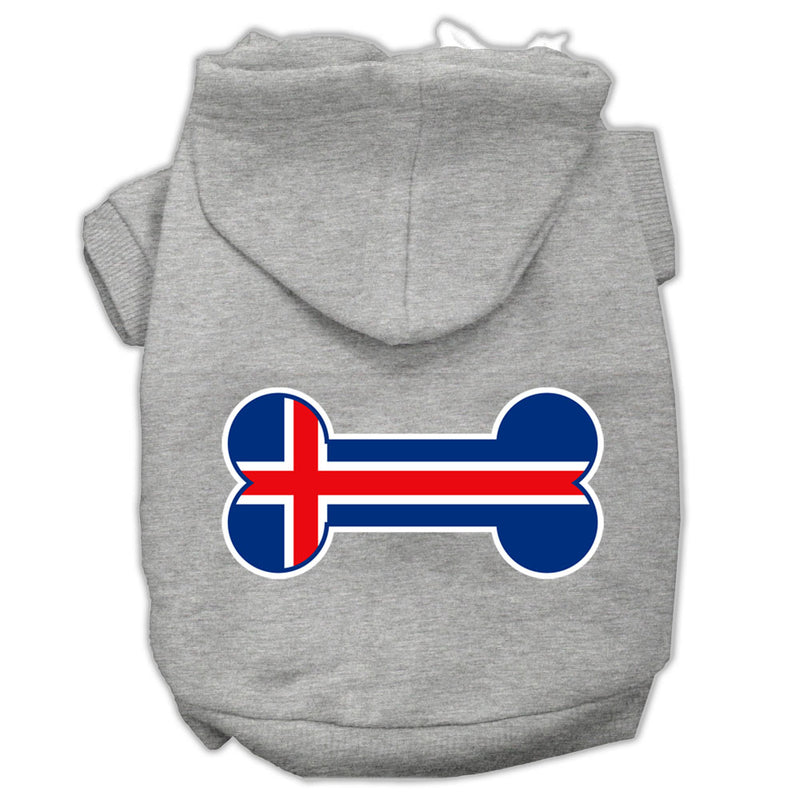 Bone Shaped Iceland Flag Screen Print Pet Hoodies Grey L GreatEagleInc