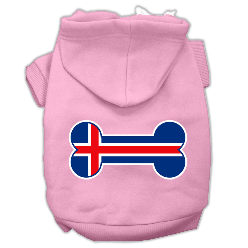 Bone Shaped Iceland Flag Screen Print Pet Hoodies Light Pink Size L GreatEagleInc