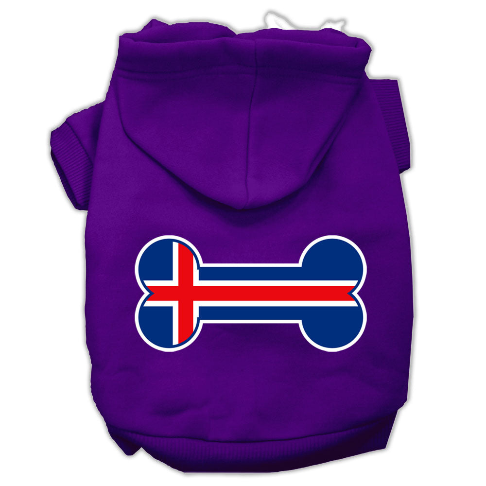 Bone Shaped Iceland Flag Screen Print Pet Hoodies Purple Size L GreatEagleInc