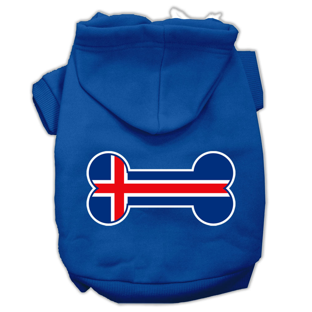 Bone Shaped Iceland Flag Screen Print Pet Hoodies Blue M GreatEagleInc