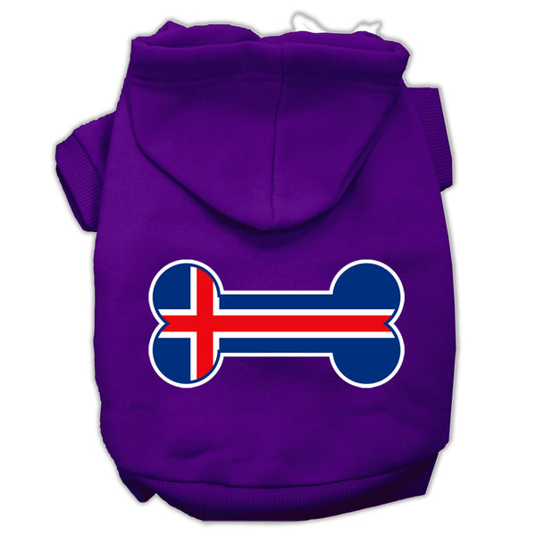 Bone Shaped Iceland Flag Screen Print Pet Hoodies Purple Size M GreatEagleInc