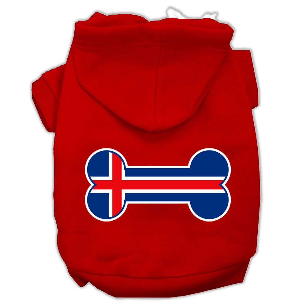 Bone Shaped Iceland Flag Screen Print Pet Hoodies Red Size M GreatEagleInc