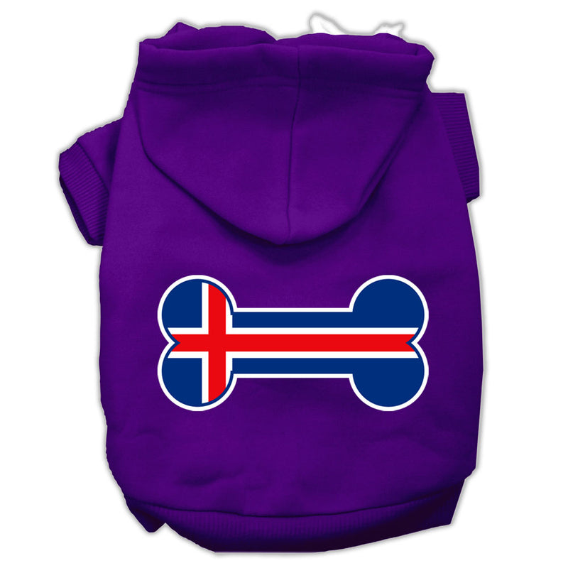 Bone Shaped Iceland Flag Screen Print Pet Hoodies Purple Size S GreatEagleInc