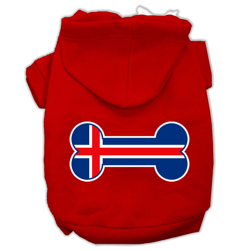 Bone Shaped Iceland Flag Screen Print Pet Hoodies Red Size Xs GreatEagleInc