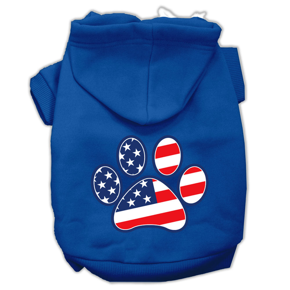 Patriotic Paw Screen Print Pet Hoodies Blue Size Sm GreatEagleInc