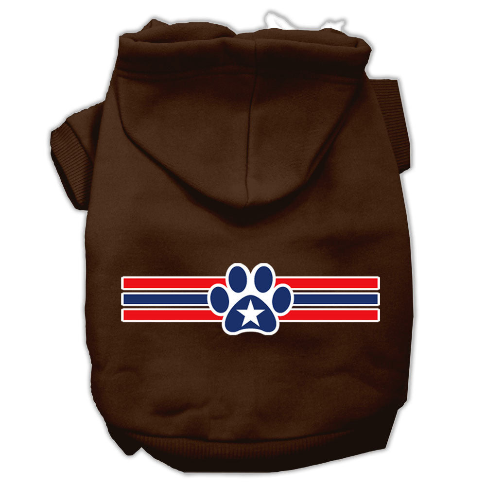 Patriotic Star Paw Screen Print Pet Hoodies Brown Size Med GreatEagleInc