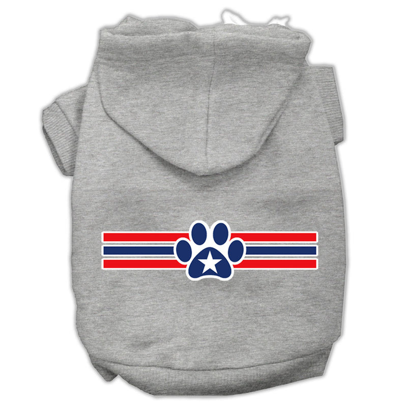 Patriotic Star Paw Screen Print Pet Hoodies Grey Xs GreatEagleInc