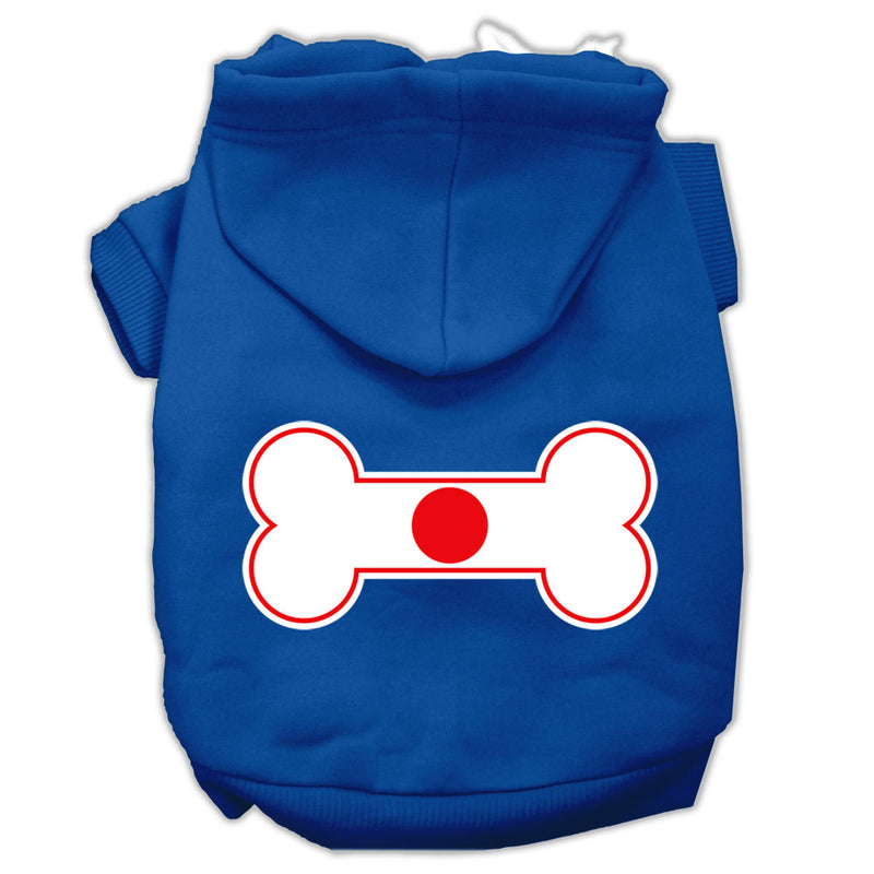 Bone Shaped Japan Flag Screen Print Pet Hoodies Blue Xs GreatEagleInc