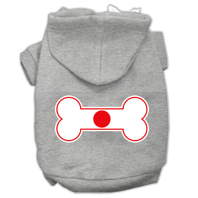 Bone Shaped Japan Flag Screen Print Pet Hoodies Grey Xs GreatEagleInc