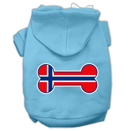 Bone Shaped Norway Flag Screen Print Pet Hoodies Baby Blue Xs GreatEagleInc