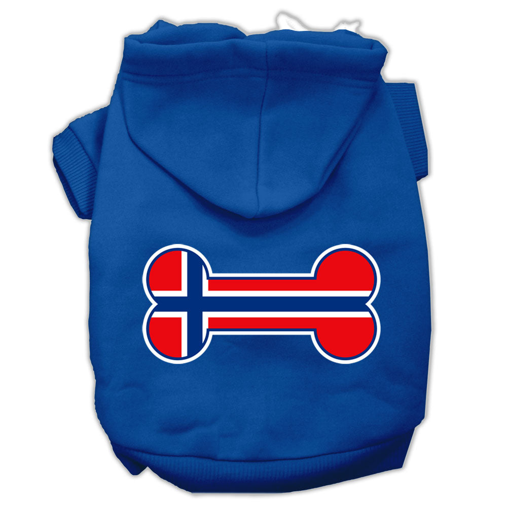 Bone Shaped Norway Flag Screen Print Pet Hoodies Blue Xs GreatEagleInc