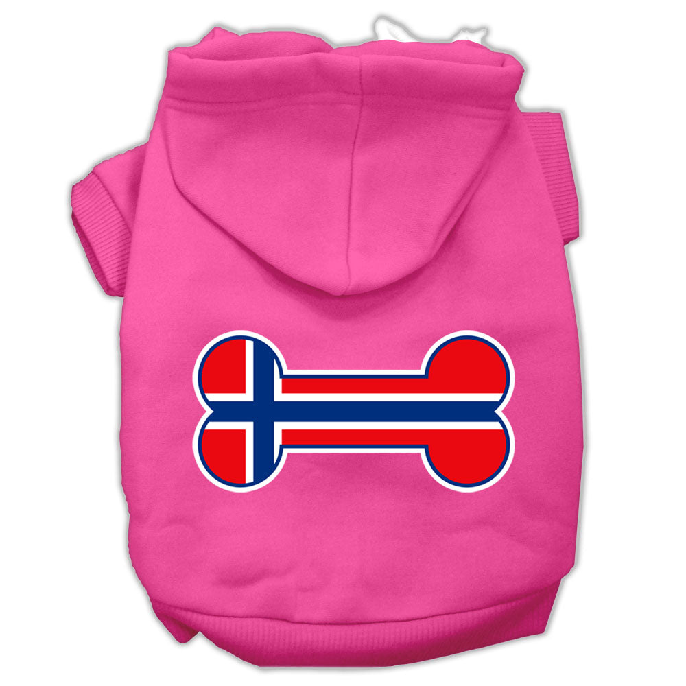 Bone Shaped Norway Flag Screen Print Pet Hoodies Bright Pink Size Xs GreatEagleInc