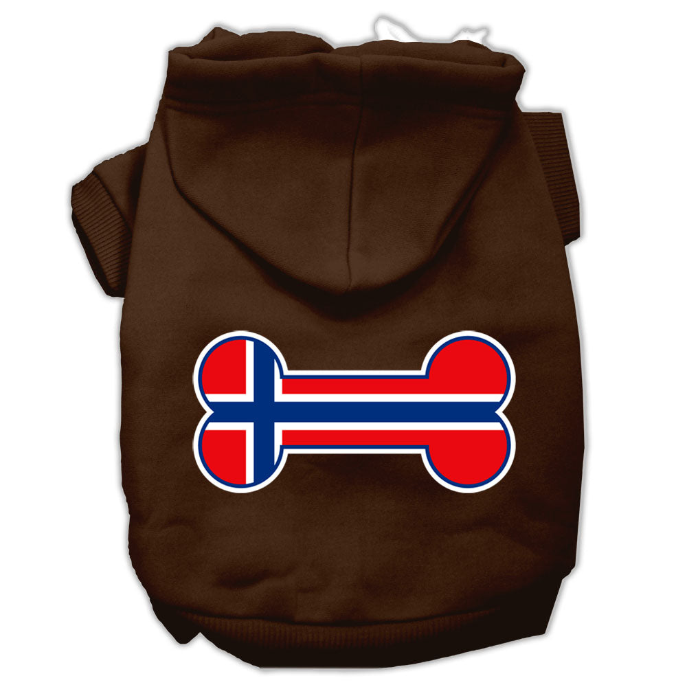 Bone Shaped Norway Flag Screen Print Pet Hoodies Brown Xs GreatEagleInc