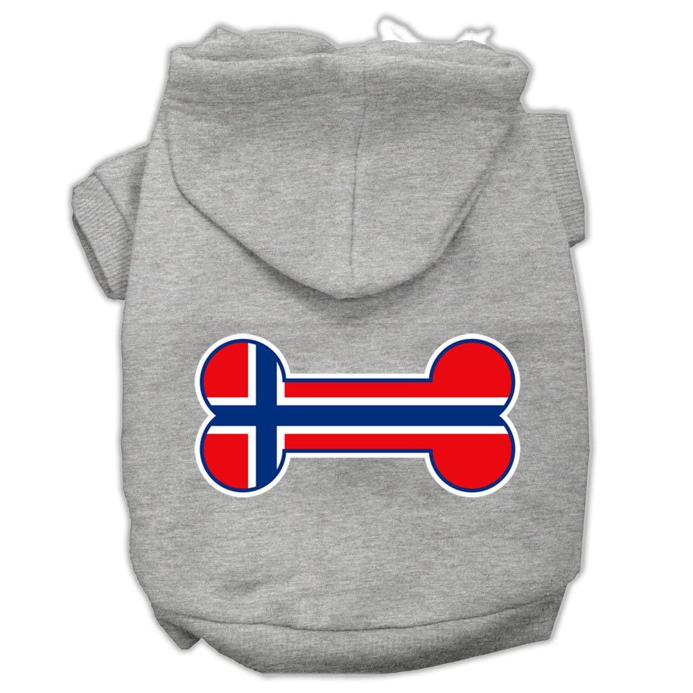 Bone Shaped Norway Flag Screen Print Pet Hoodies Grey Xs GreatEagleInc