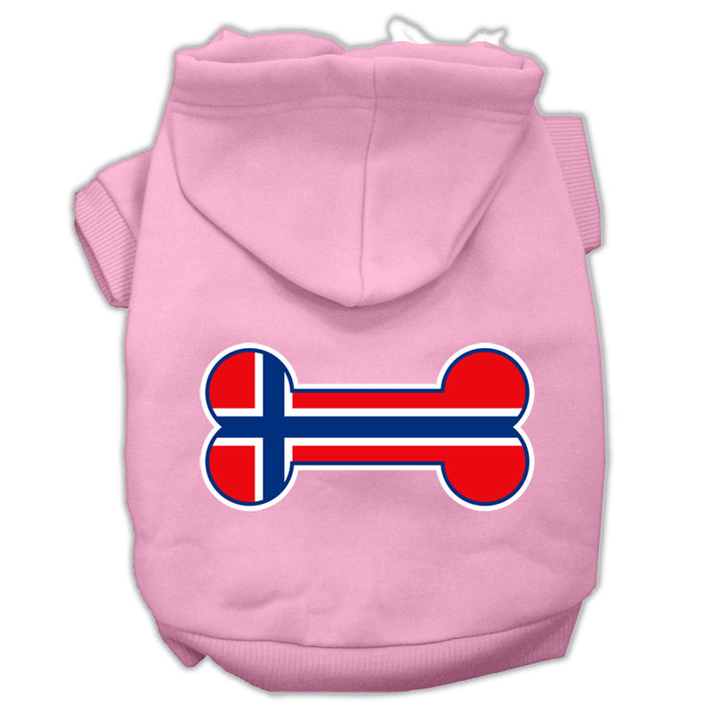 Bone Shaped Norway Flag Screen Print Pet Hoodies Light Pink Size Xs GreatEagleInc