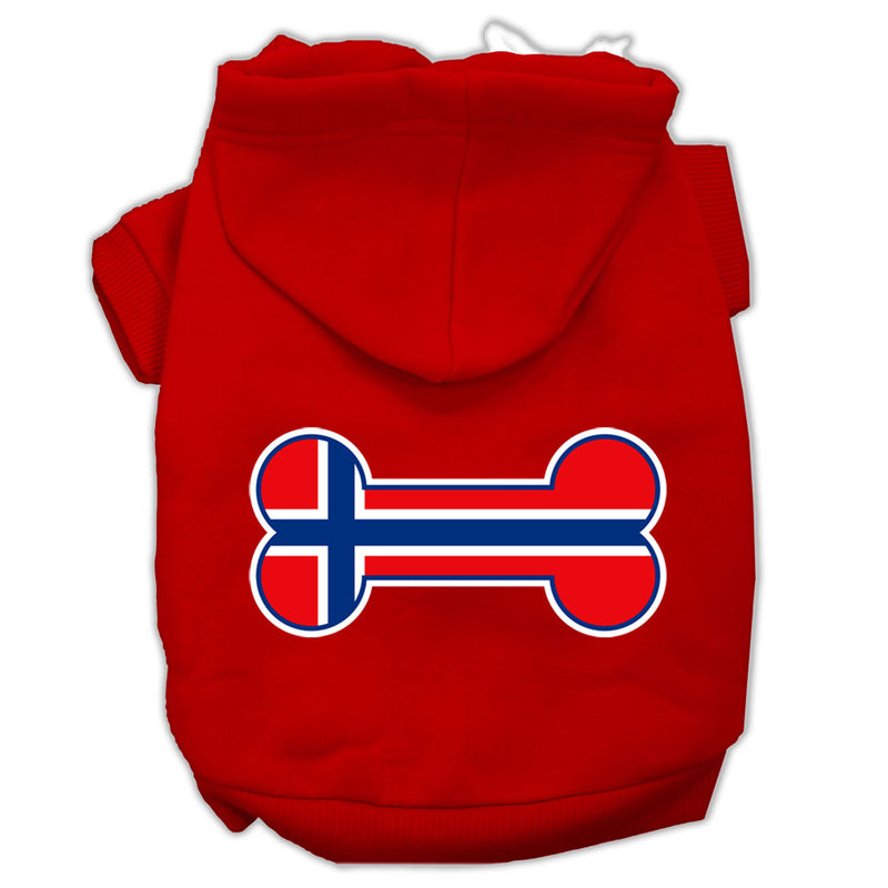 Bone Shaped Norway Flag Screen Print Pet Hoodies Red Size Xs GreatEagleInc