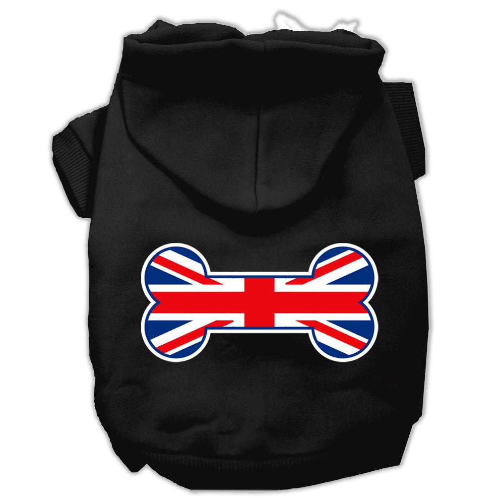 Bone Shaped United Kingdom (union Jack) Flag Screen Print Pet Hoodies Black Size Xs GreatEagleInc