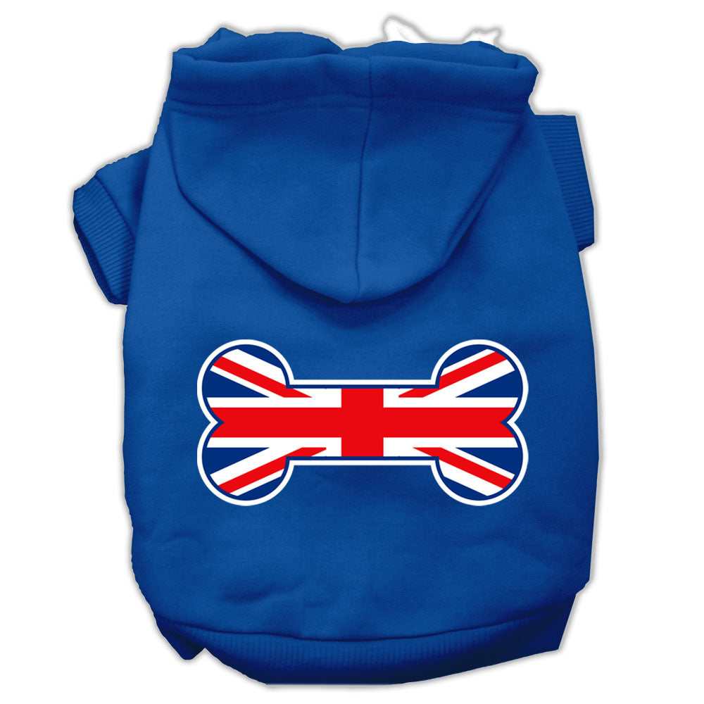 Bone Shaped United Kingdom (union Jack) Flag Screen Print Pet Hoodies Blue Size Xs GreatEagleInc